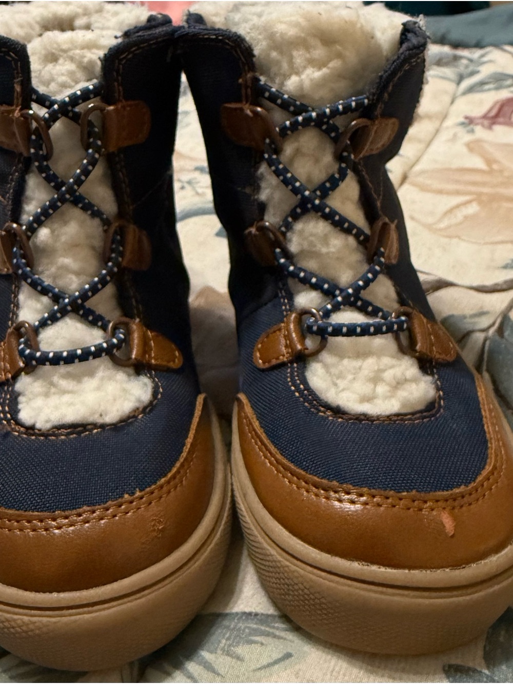 Old Navy Navy and Brown Faux-Sherpa Lace-Up Kids Boots